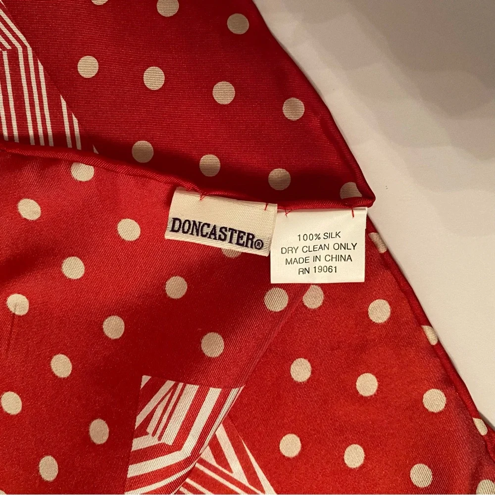 DONCASTER SCARF RED WHITE SILK DOT GEOMETRIC PRINT LARGE SQUARE